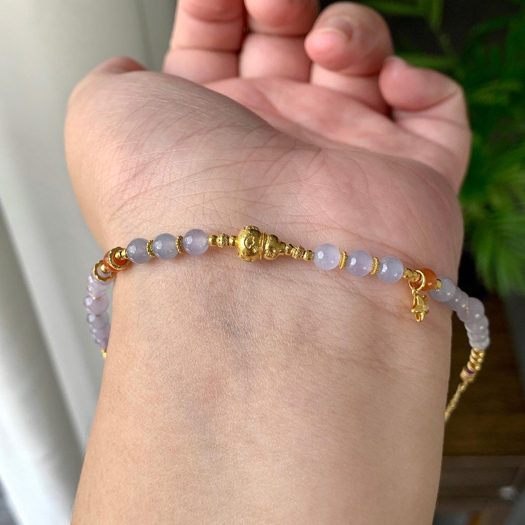 18K金镶糯冰种淡紫罗兰小米珠手链（yc232459）