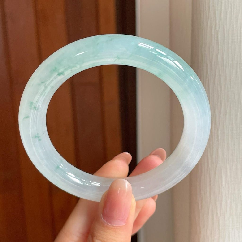 冰种飘花翡翠圆条手镯（56.4mm)（yc342950）