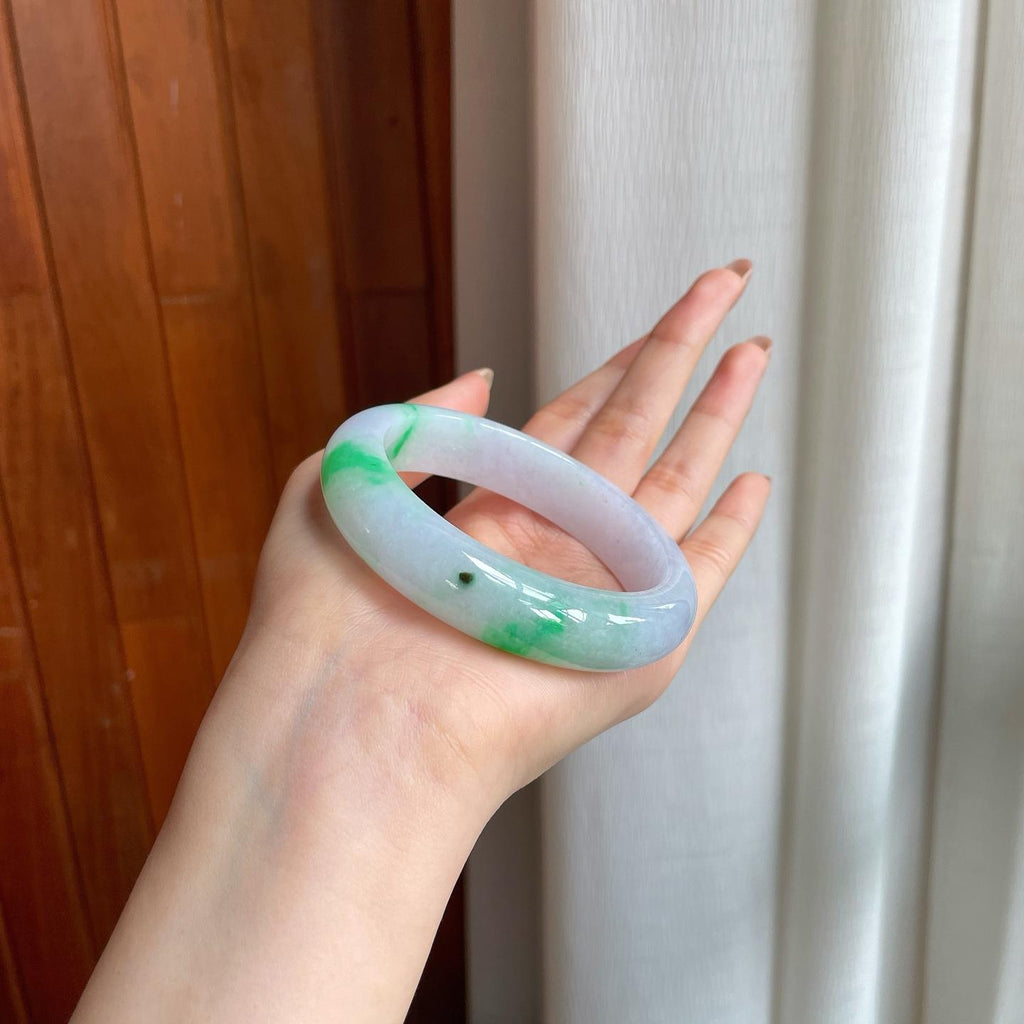 糯冰带色翡翠平安镯（59mm)（yc360251）