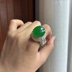 铜托冰种满绿蛋面 天然缅甸A货翡翠（yc459974）