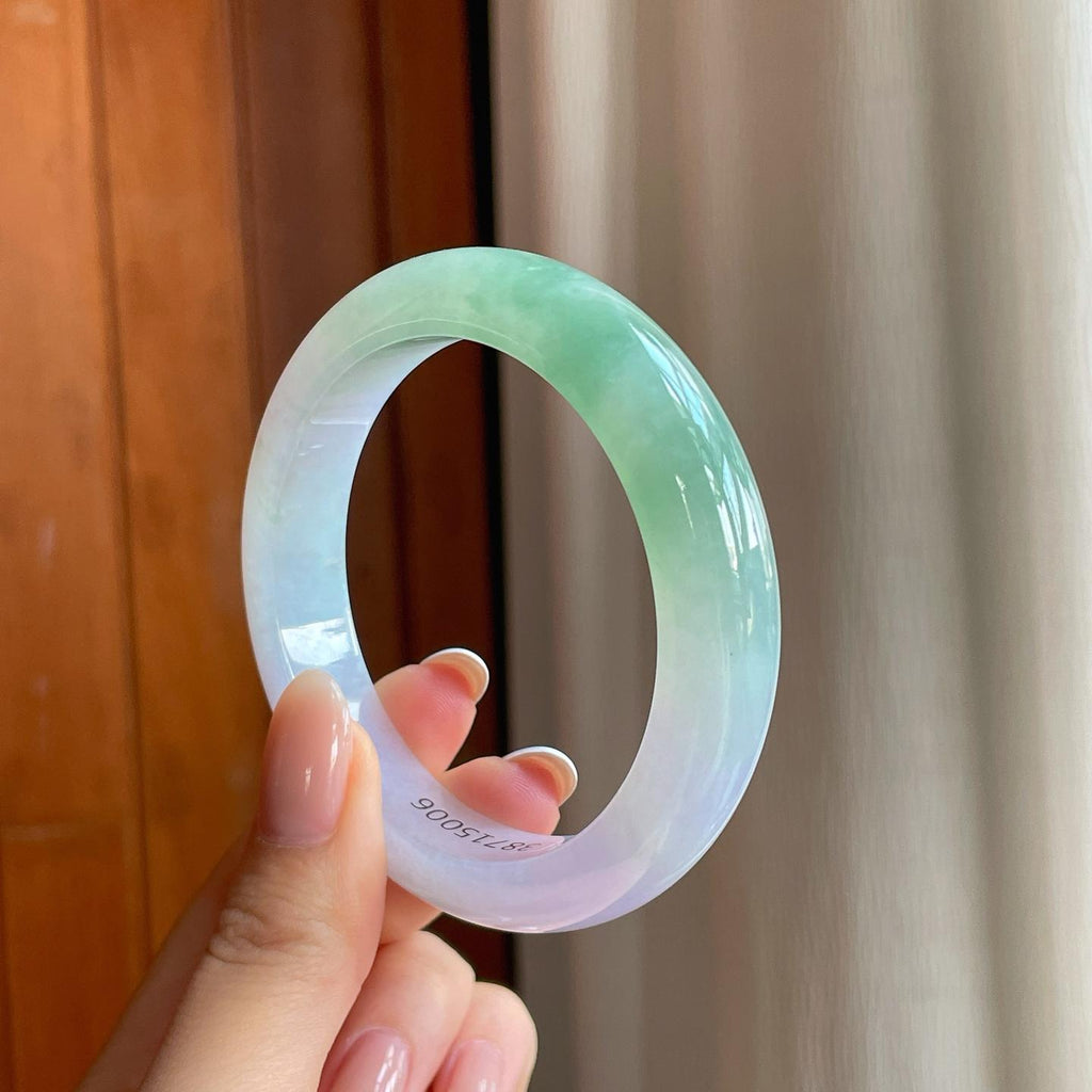 糯冰春带彩翡翠平安镯（55.2mm)（yc374041）