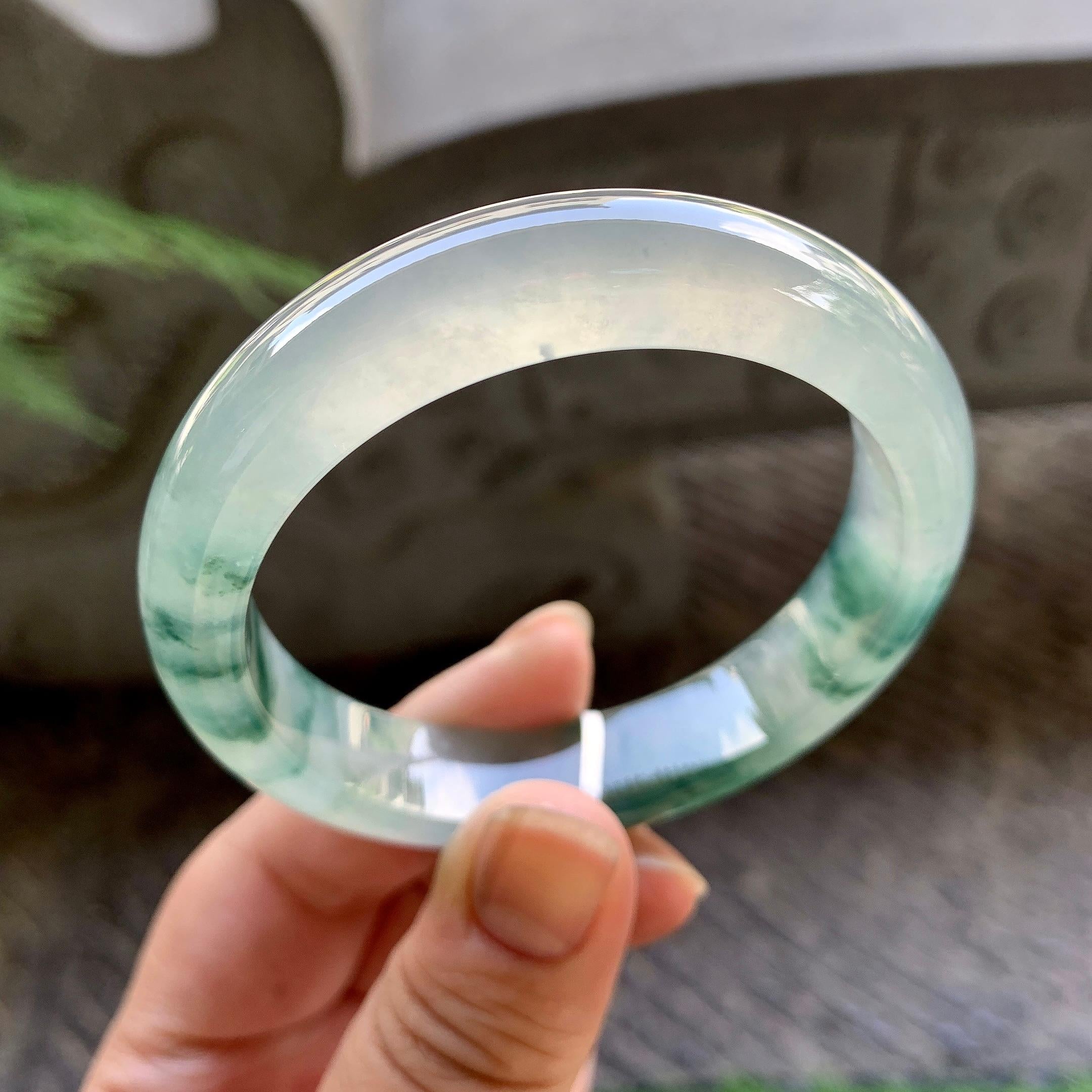 糯冰种飘花平安镯（54.4mm）（yc195346）