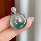 18k金镶冰种飘花翡翠平安扣（yc239690）