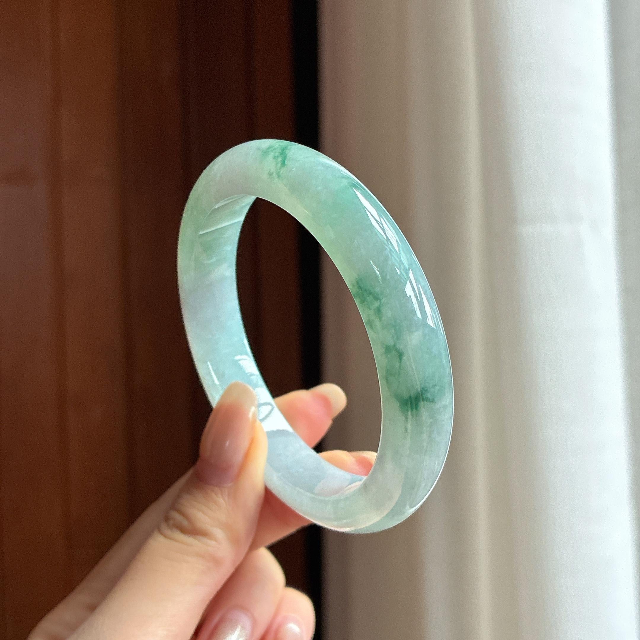 细糯种飘花正圈平安镯 57圈 天然缅甸A货翡翠（yc455088）