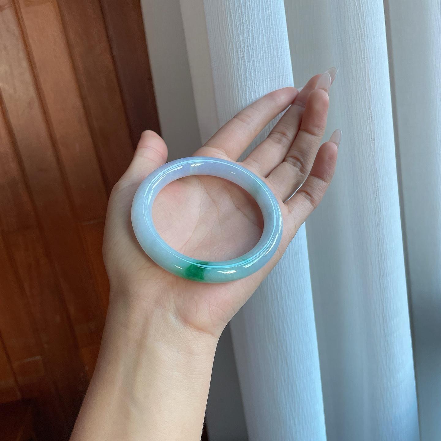 糯冰飘花翡翠圆条手镯（54.7mm）（yc266489）