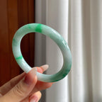 糯冰带色翡翠圆条手镯（56.5mm）（yc303130）