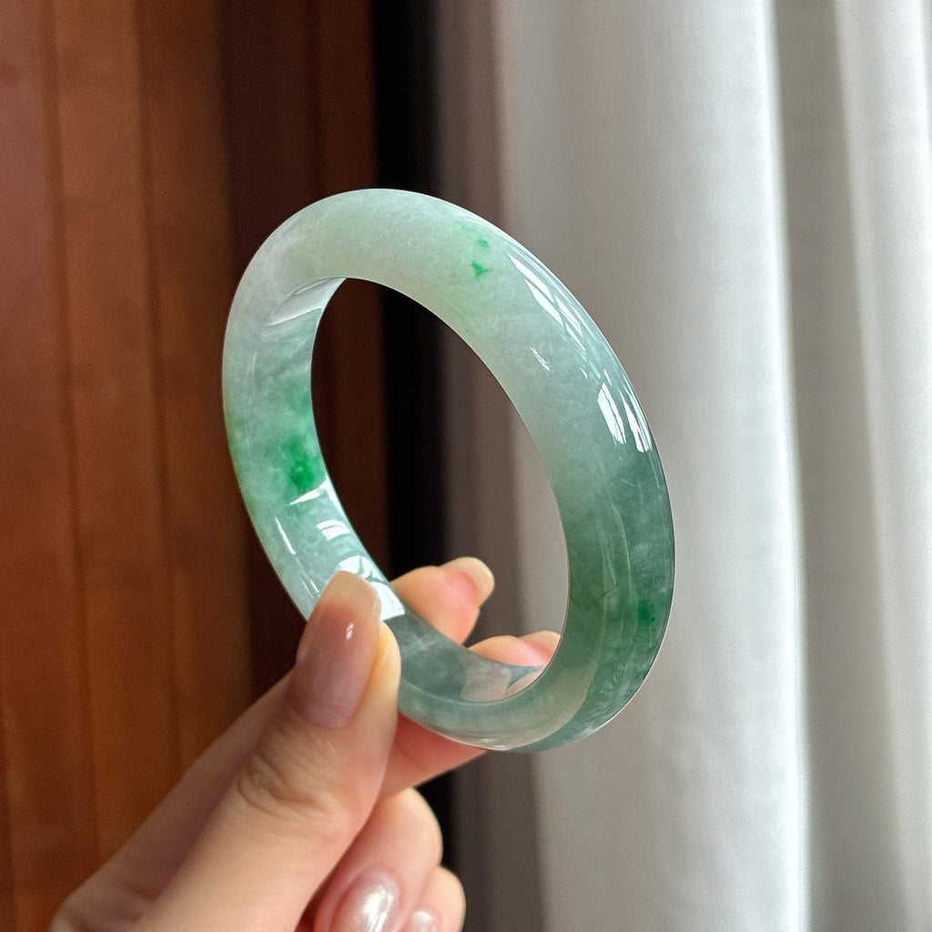 糯冰带色正圈平安镯 54圈 天然缅甸A货翡翠（yc440856）