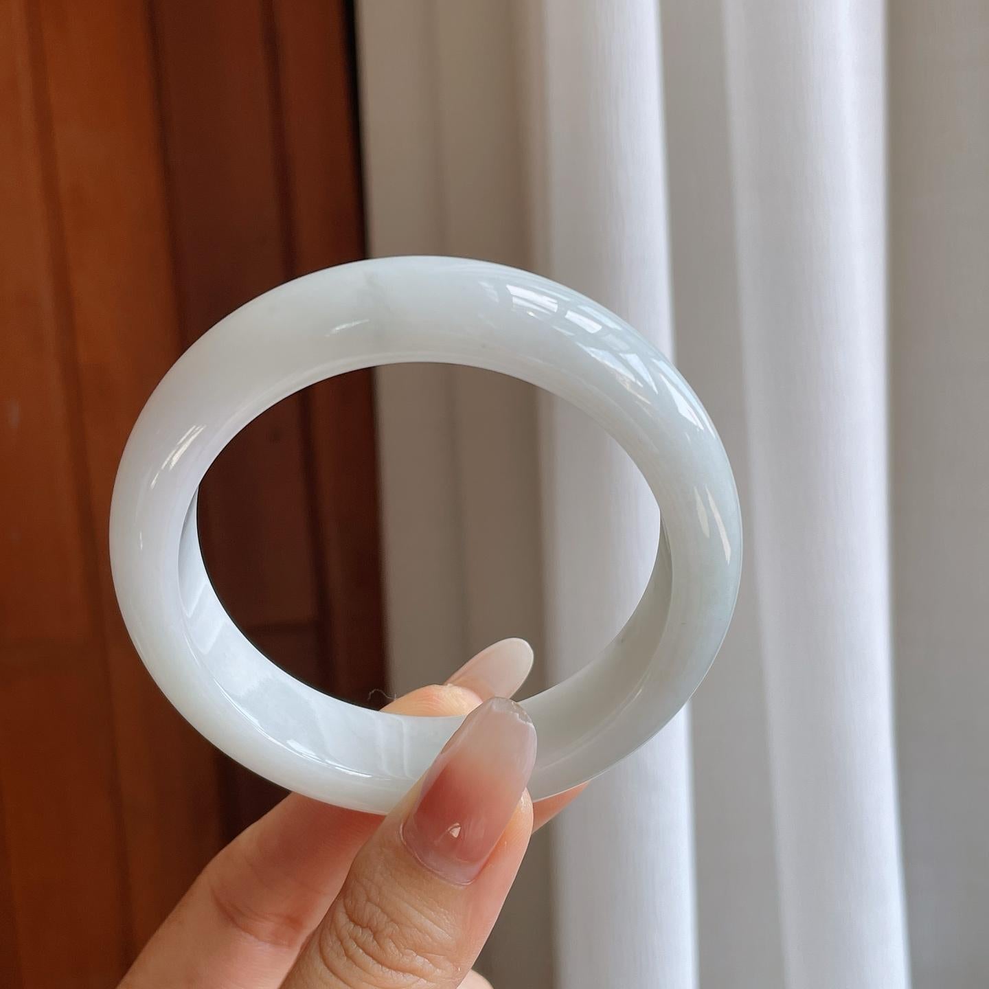 细糯冰白月光翡翠平安镯（59mm）（yc274574）