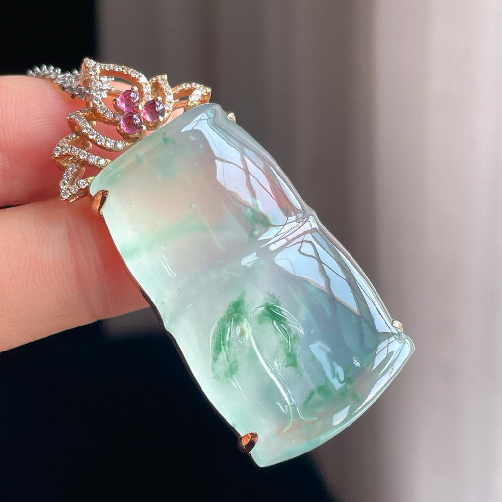 18k金镶冰玻种飘花翡翠节节高（yc389364）