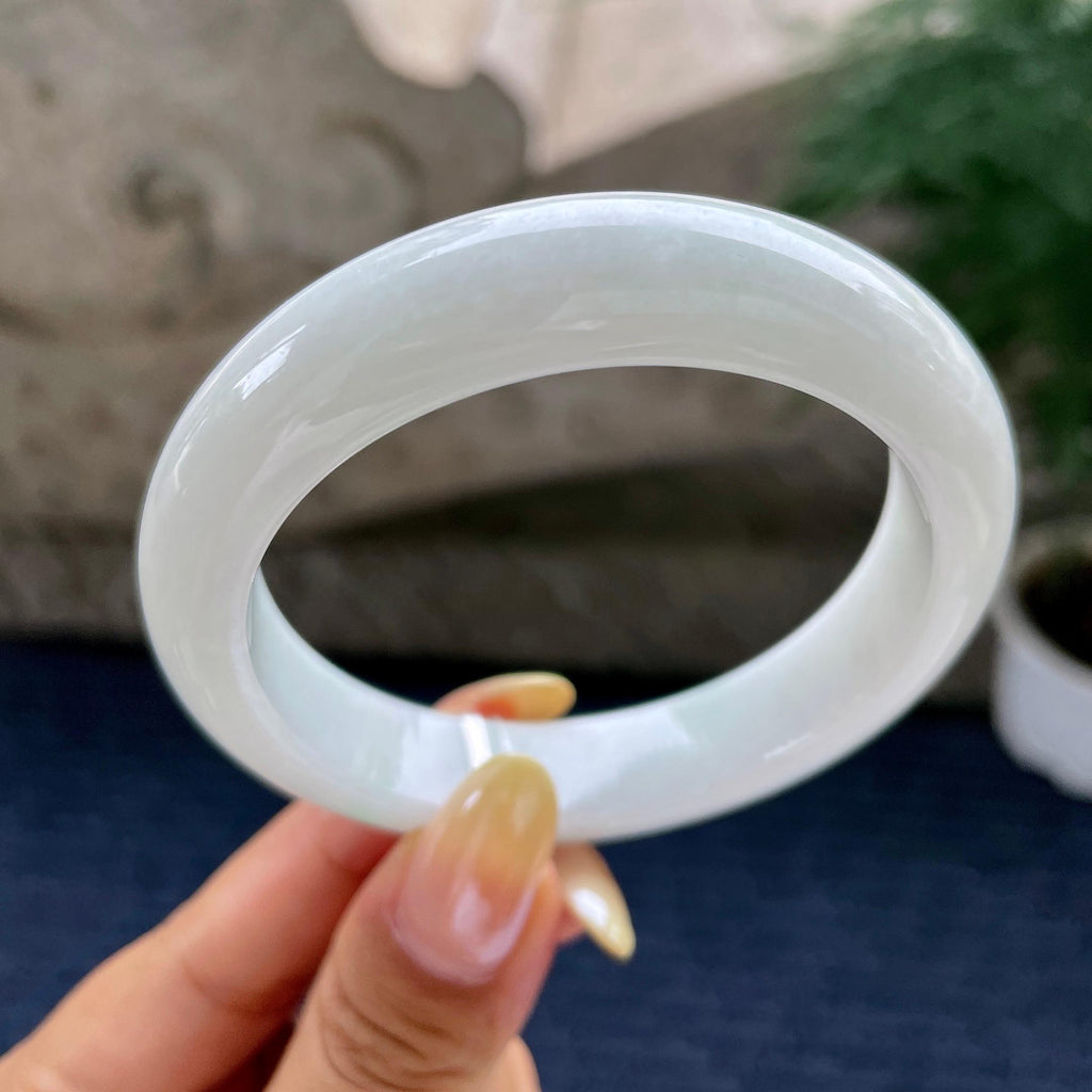 细糯种飘绿花正圈平安镯56.8圈 天然缅甸A货翡翠（yc481941）