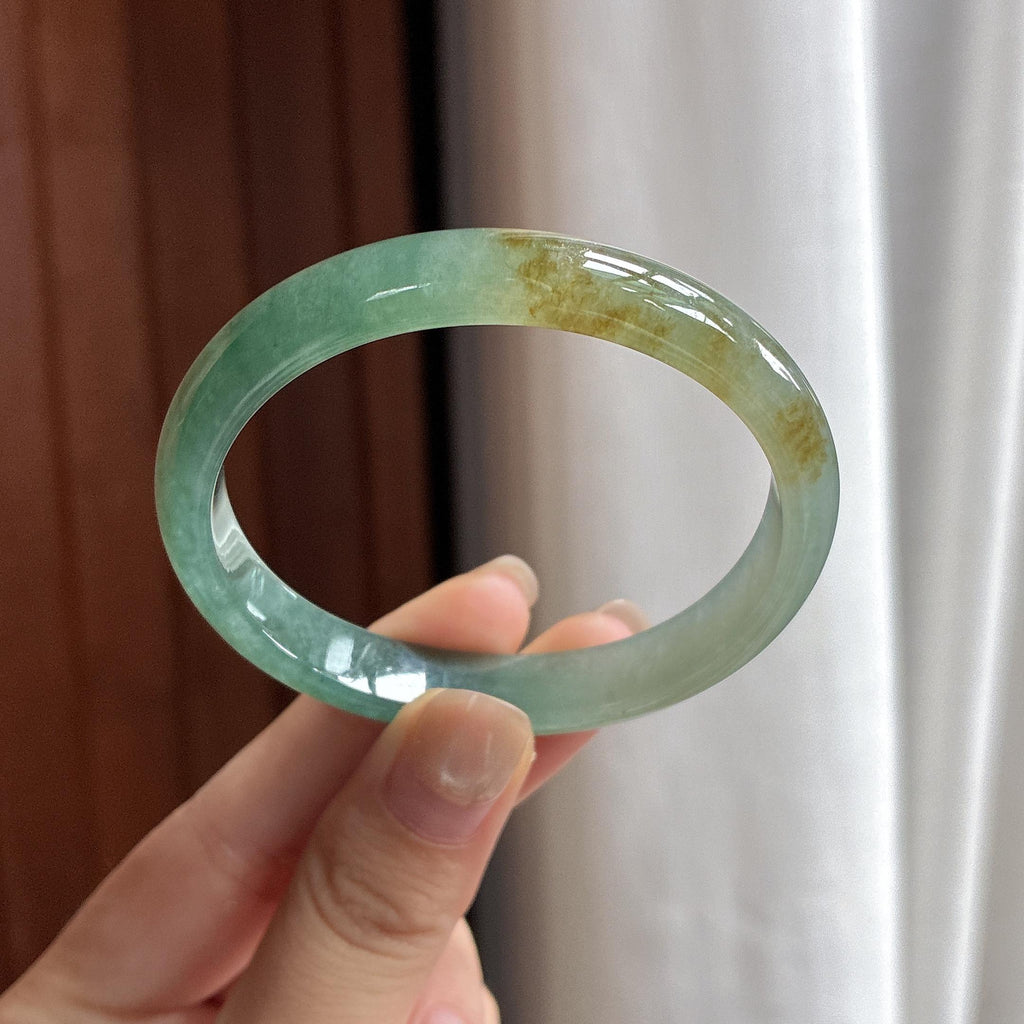 糯冰晴底飘黄特色贵妃镯 54圈 天然缅甸A货翡翠（yc483708）