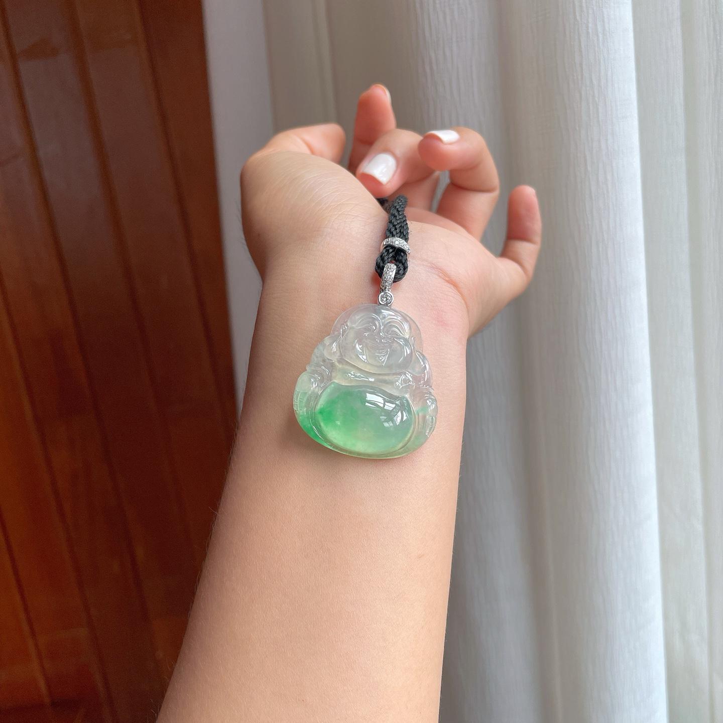 18k金扣冰种带色翡翠佛公（yc254040）