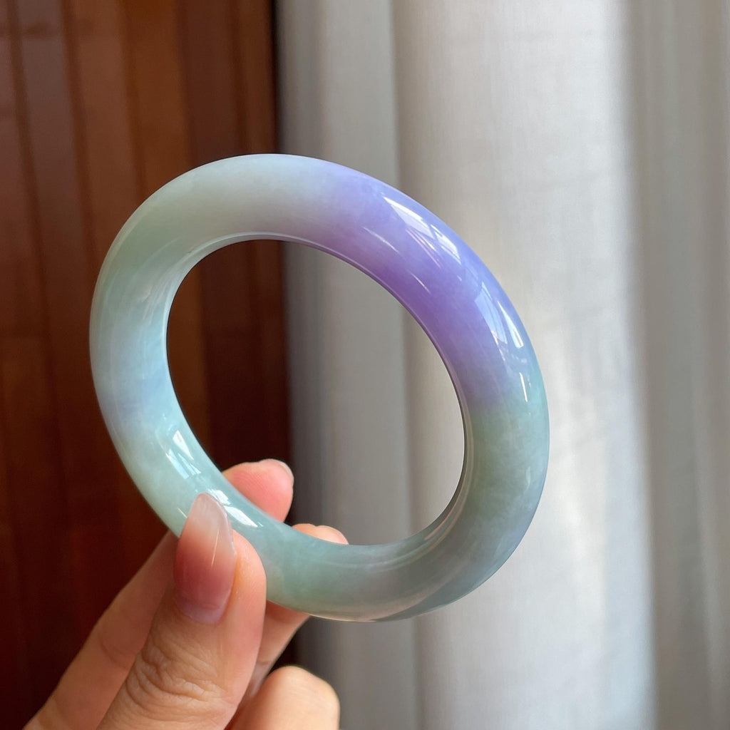 糯冰春带彩翡翠圆条手镯（55.2mm)（yc316084）
