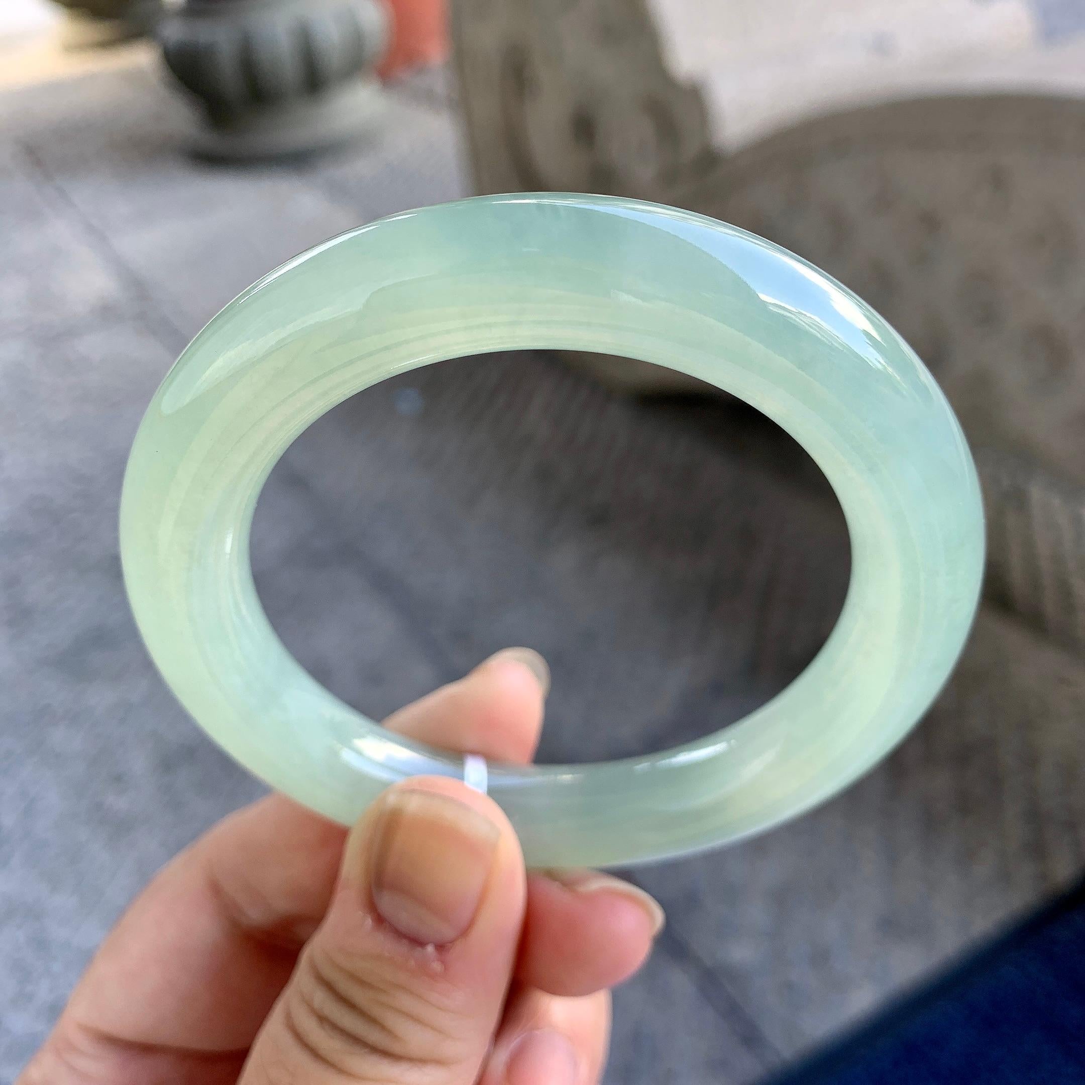 糯冰种晴底飘花圆条手镯（54.8mm）（yc223258）