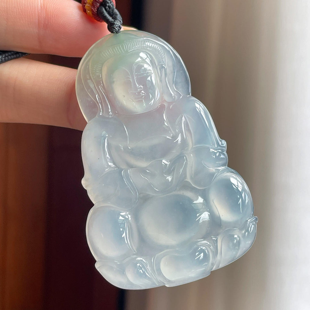冰种淡底色观音挂件 天然A货缅甸翡翠（yc455586）