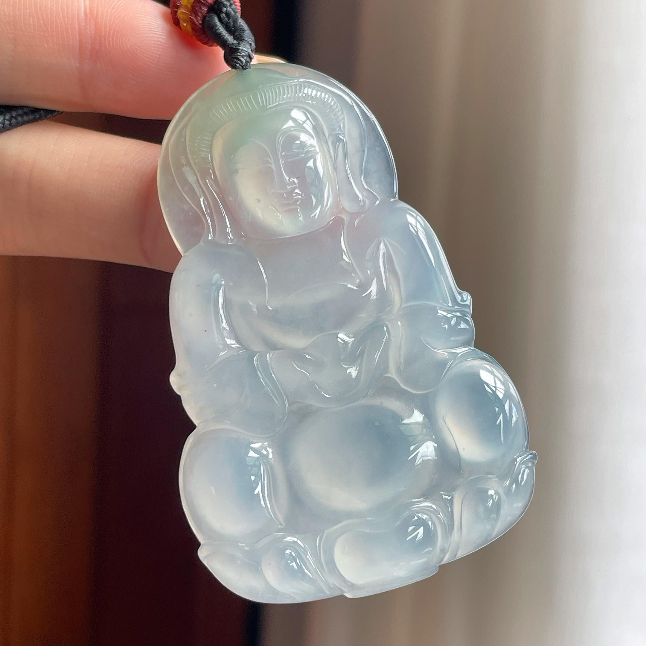 冰种淡底色观音挂件 天然A货缅甸翡翠（yc455586）