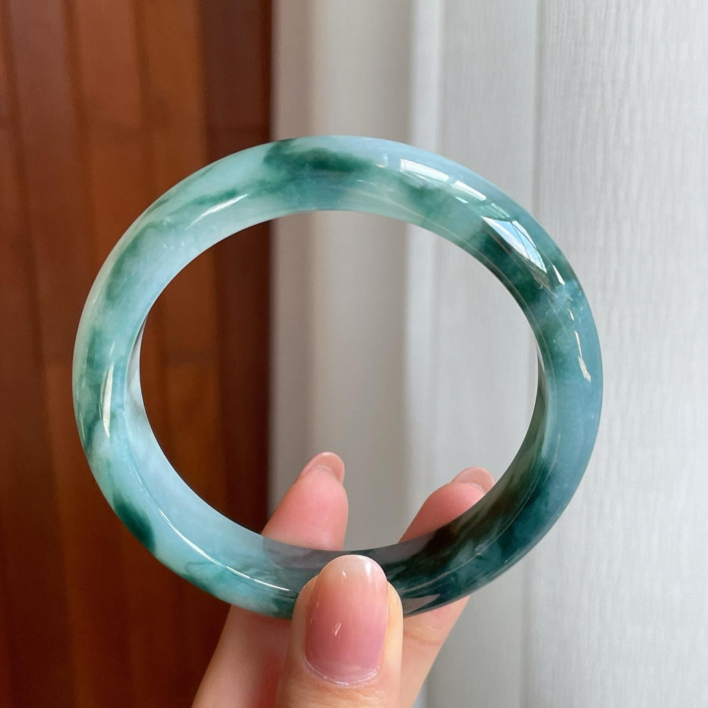 糯冰水墨花翡翠平安镯（57.8mm）（yc333814）