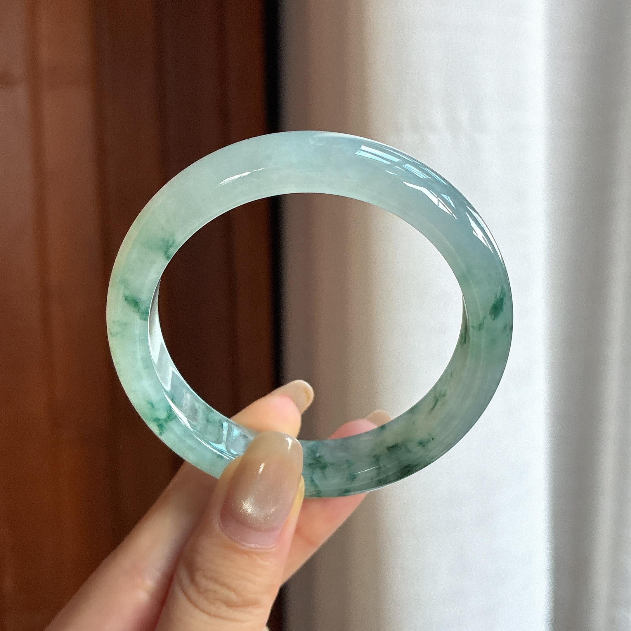 糯冰飘花正圈平安镯 53圈 天然缅甸A货翡翠（yc455479）