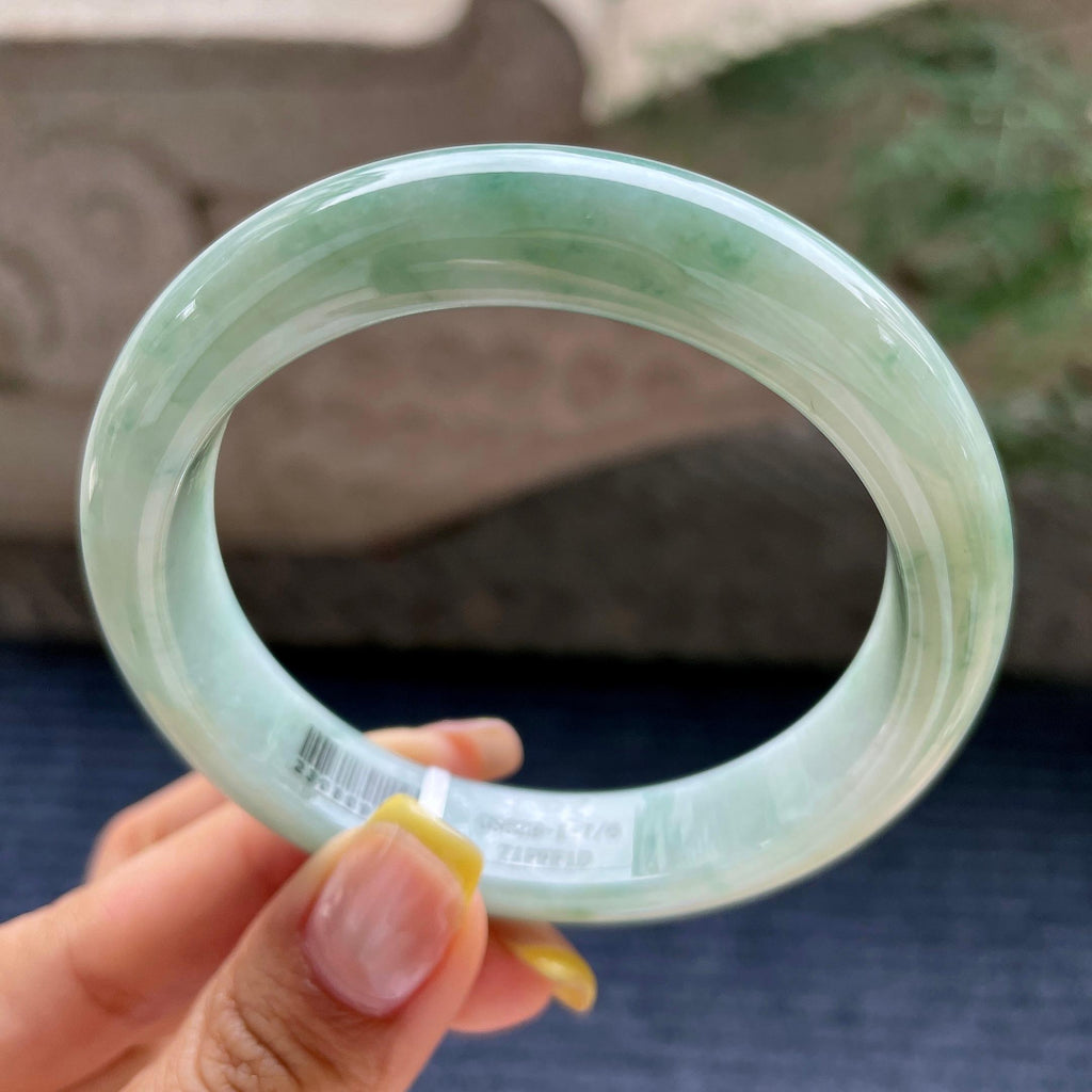 大圈口    细糯种飘花正圈平安镯58圈      天然缅甸A货翡翠（yc376060）