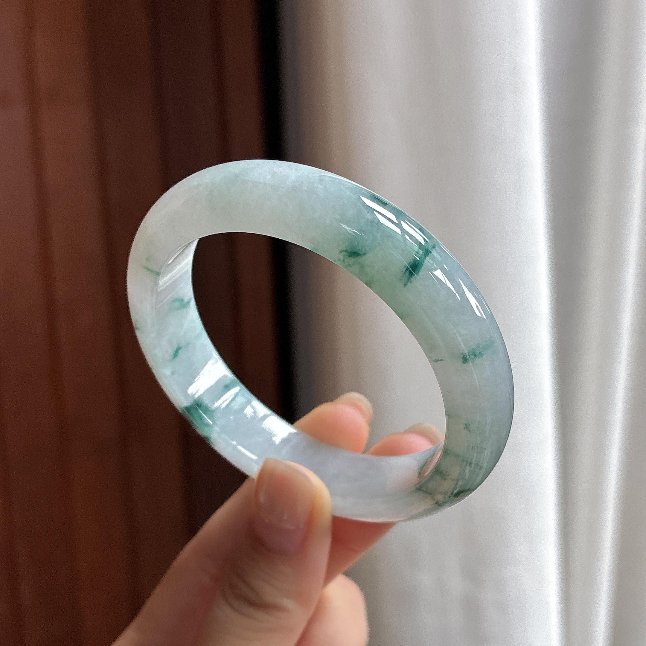 糯冰飘花正圈平安镯 54圈 天然缅甸A货翡翠（yc483709）