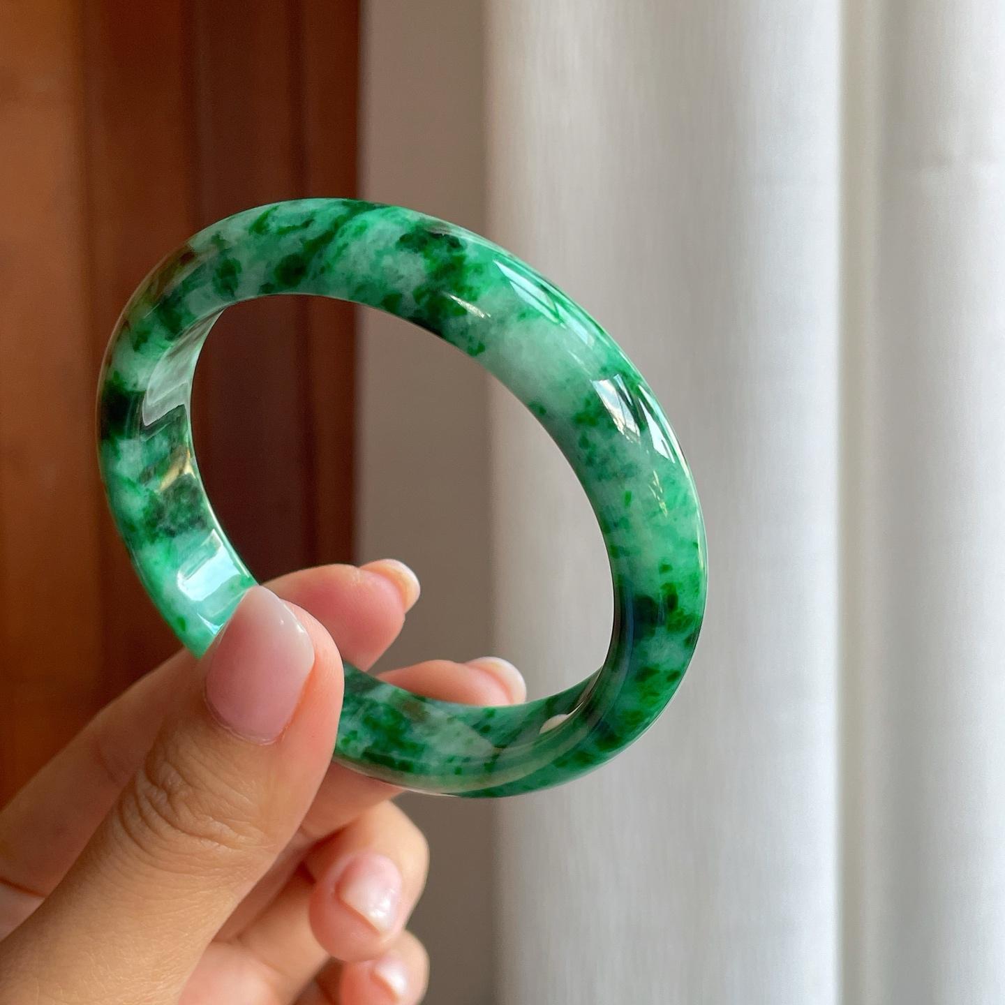 糯冰飘花翡翠平安镯（58mm)（yc386432）