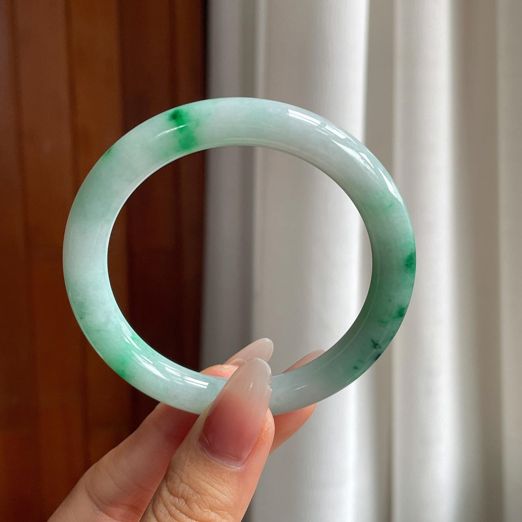糯冰带色翡翠圆条手镯（56.5mm）（yc303130）