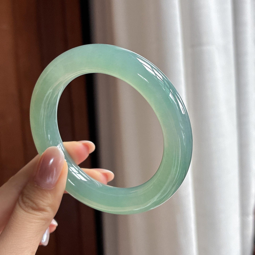 胖圆条 冰种湖水绿圆条手镯 55圈 天然缅甸A货翡翠（yc530445）