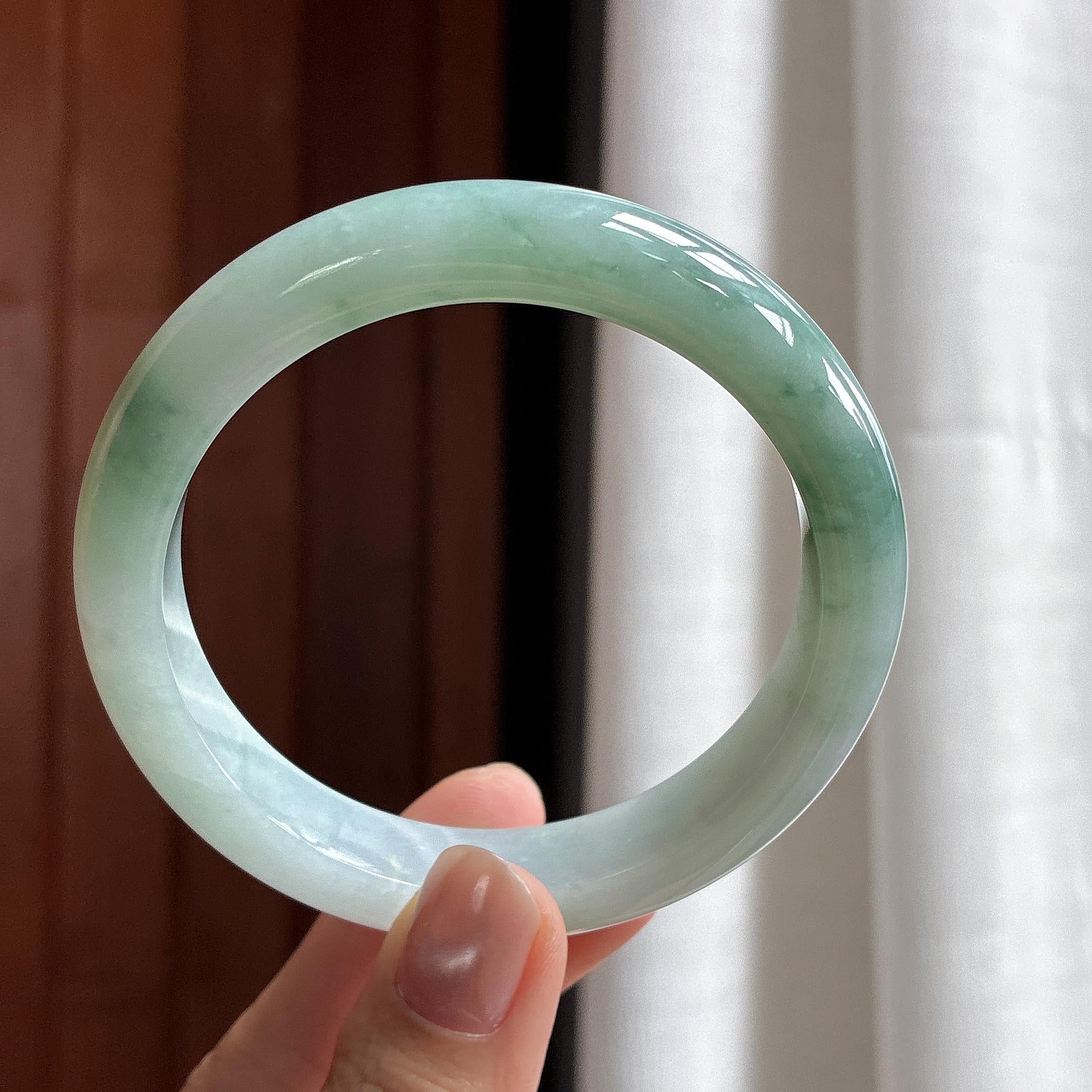糯冰飘花正圈平安镯 59圈 天然缅甸A货翡翠（yc482266）