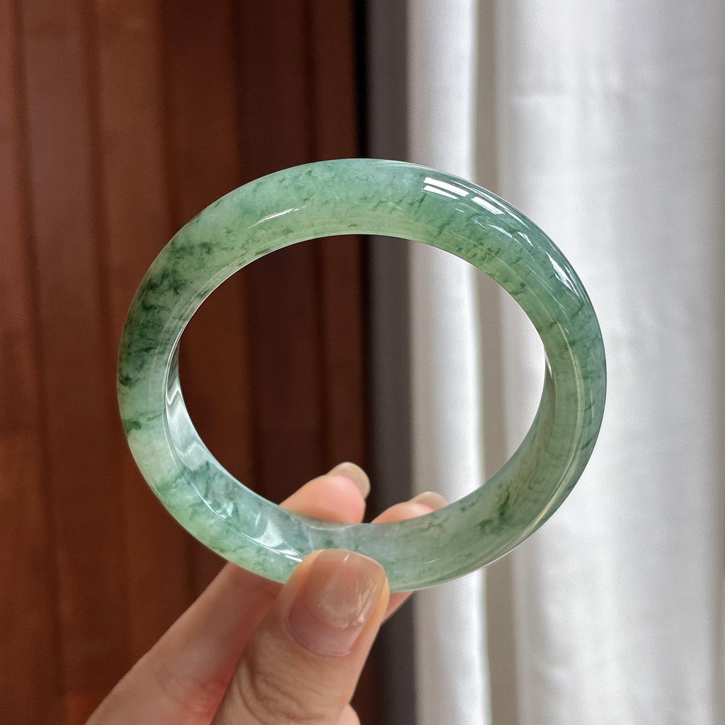 糯冰飘花正圈平安镯 55圈 天然缅甸A货翡翠（yc484810）