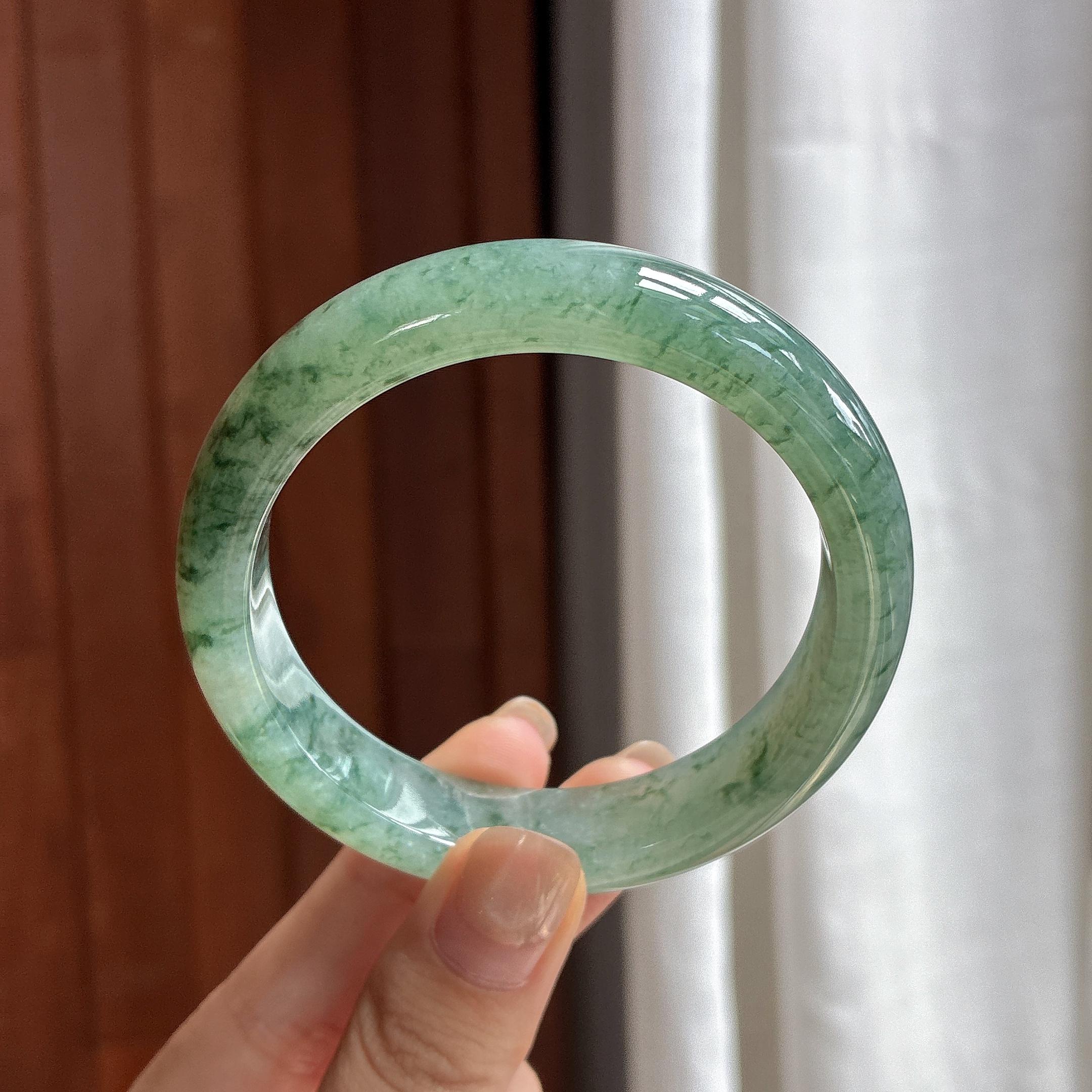 糯冰飘花正圈平安镯 55圈 天然缅甸A货翡翠（yc484810）