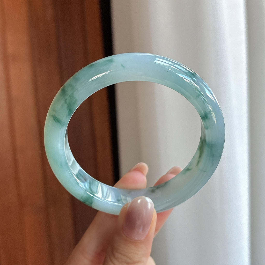 冰种飘花正圈平安镯 54圈 天然缅甸A货翡翠（yc698910）