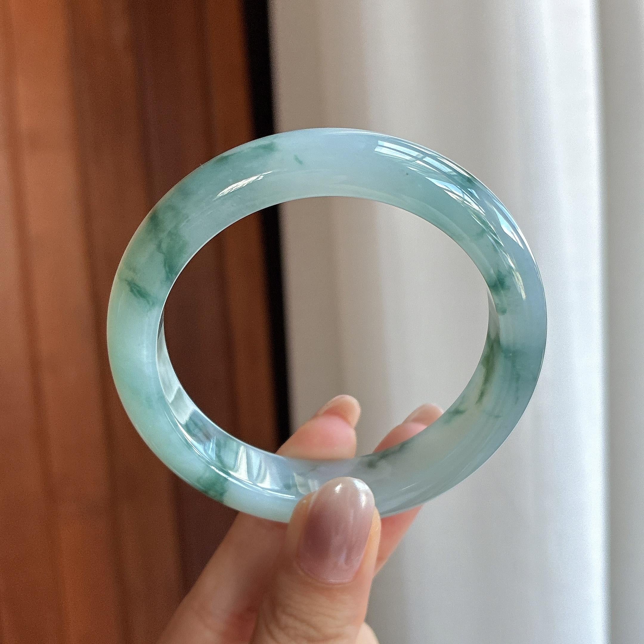 冰种飘花正圈平安镯 54圈 天然缅甸A货翡翠（yc698910）