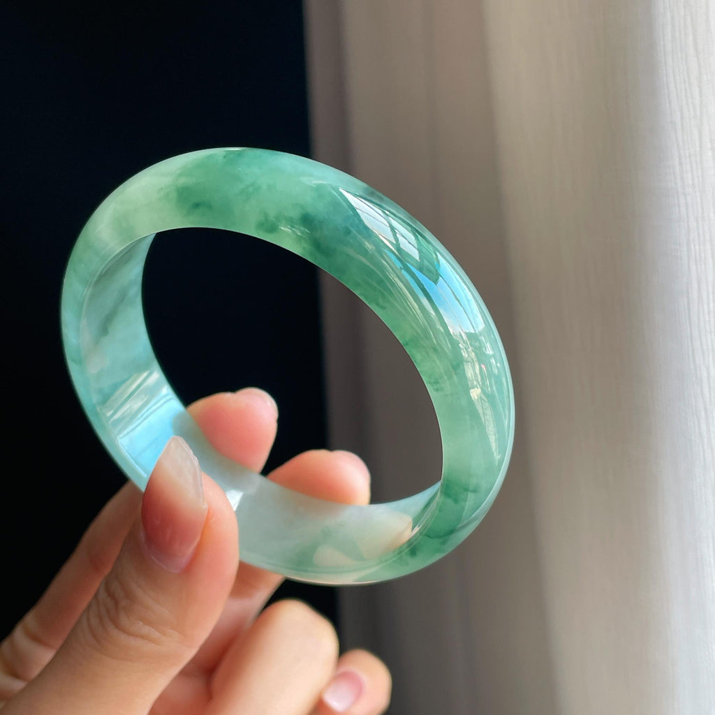 冰种飘花翡翠平安镯（57.8mm）（yc323783）