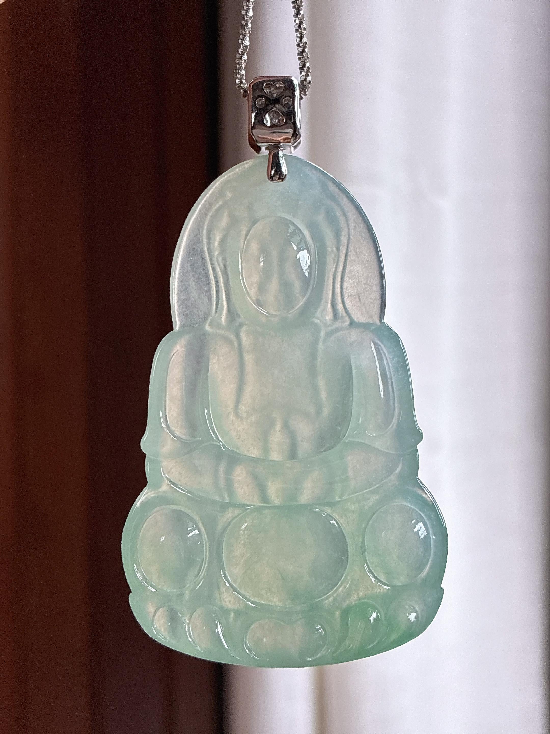 18k金扣头冰种晴底观音 天然缅甸A货翡翠（yc454343）