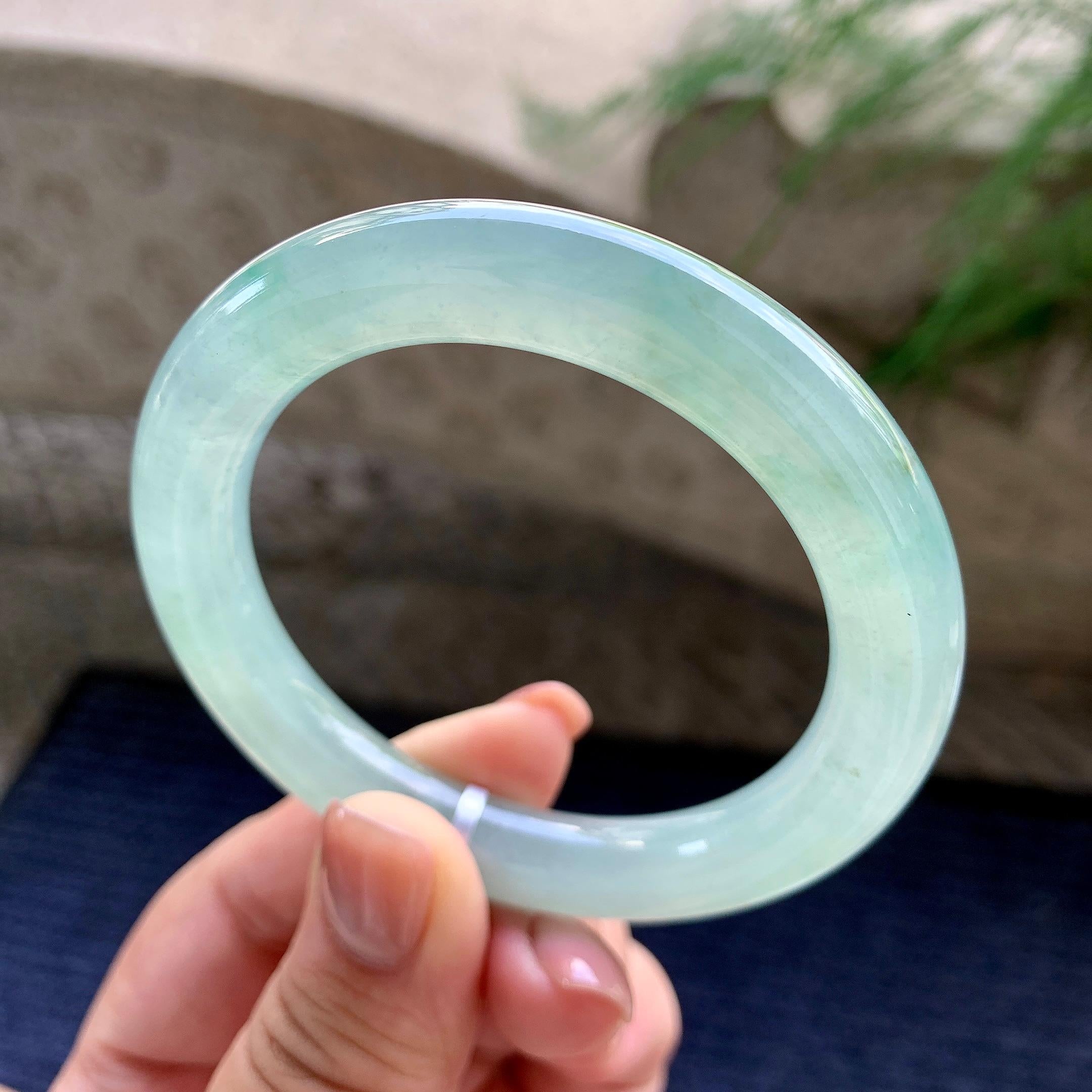 小圈口 糯冰种晴水圆条手镯 53圈口 天然缅甸A货翡翠（yc480527）
