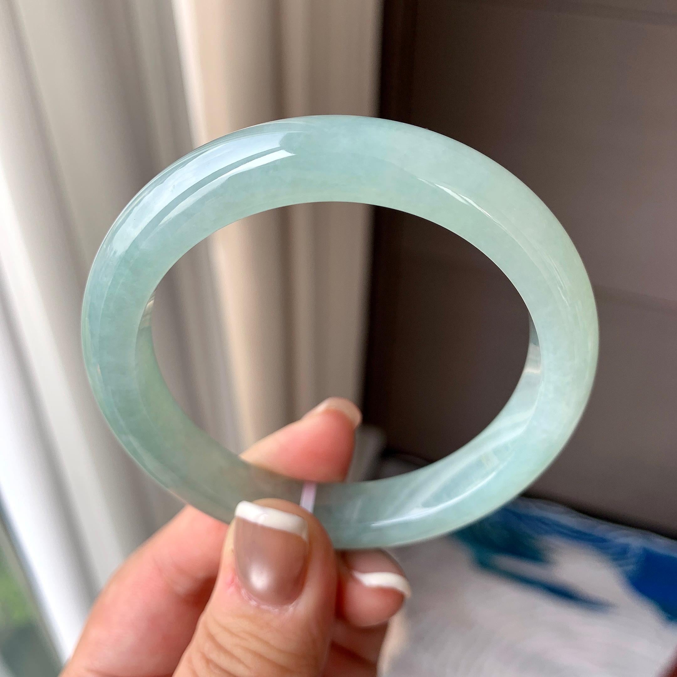 糯冰种蓝底正圈平安镯  55.8圈口  天然缅甸A货翡翠（yc362906）