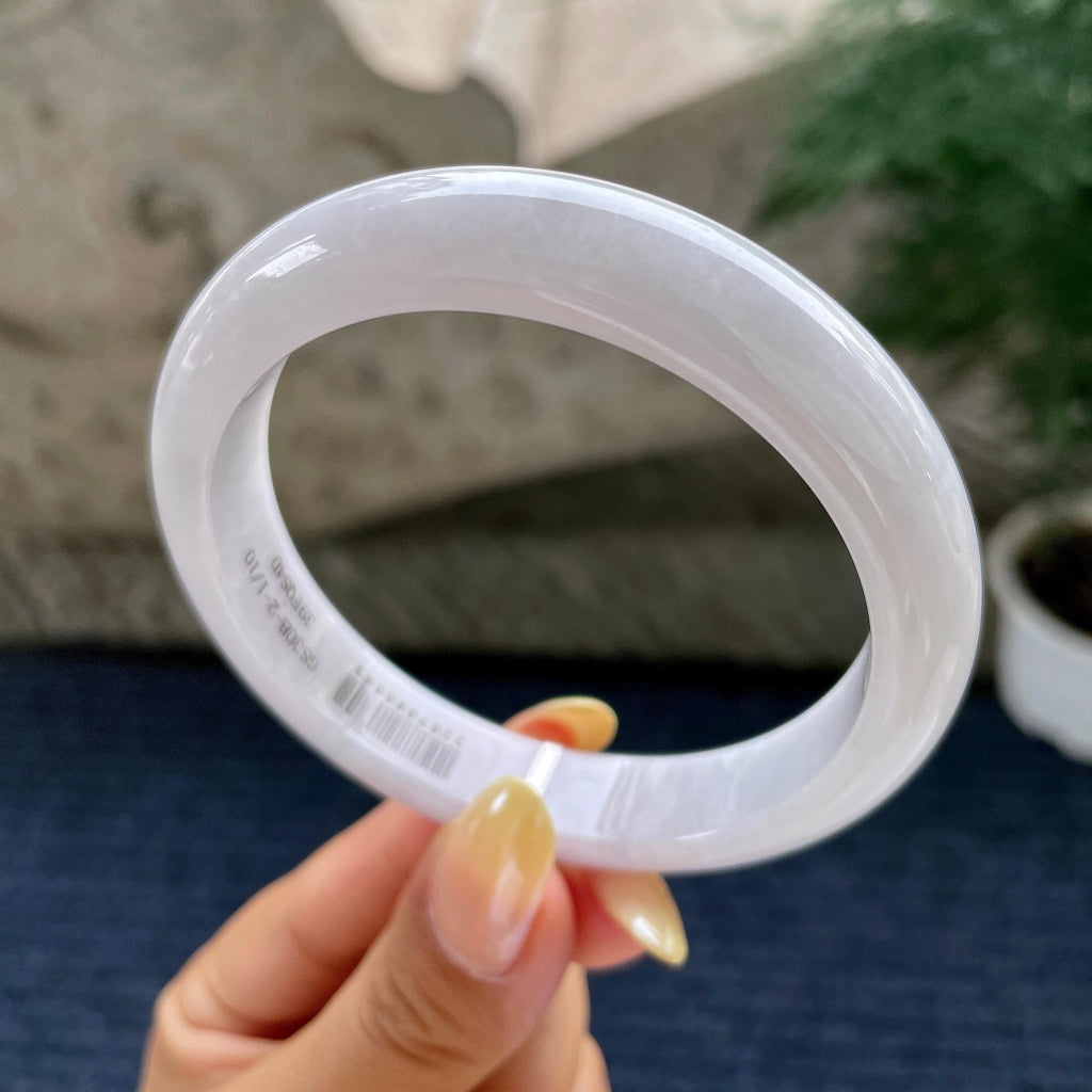大圈口 细糯种带底色正圈平安镯60圈 天然缅甸A货翡翠（yc481931）