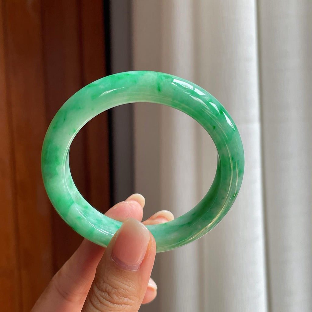 糯冰带色翡翠平安镯（54.5mm）（yc400204）