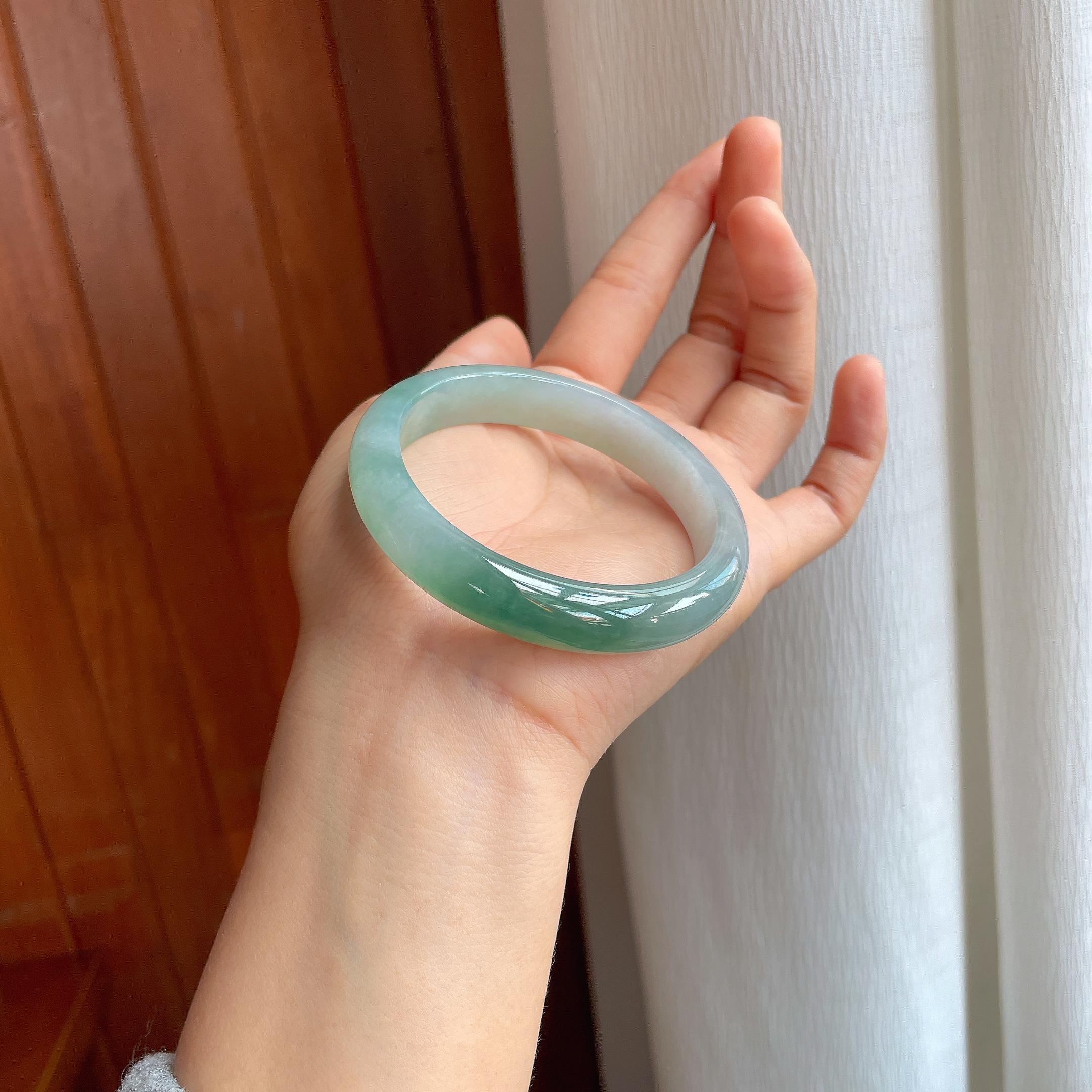 糯冰种半山半水翡翠平安镯（57mm）（yc358360）
