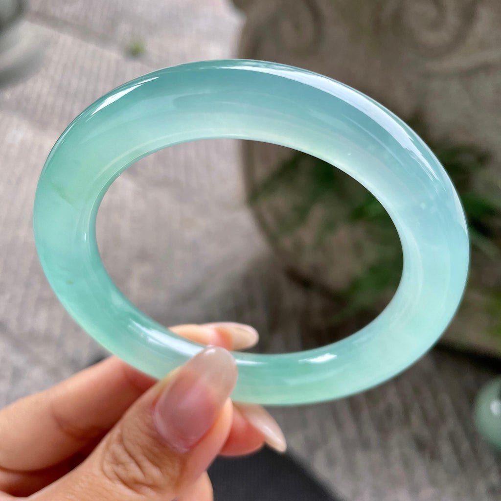 冰种晴水圆条手镯56.2圈     天然缅甸A货翡翠（yc351389）