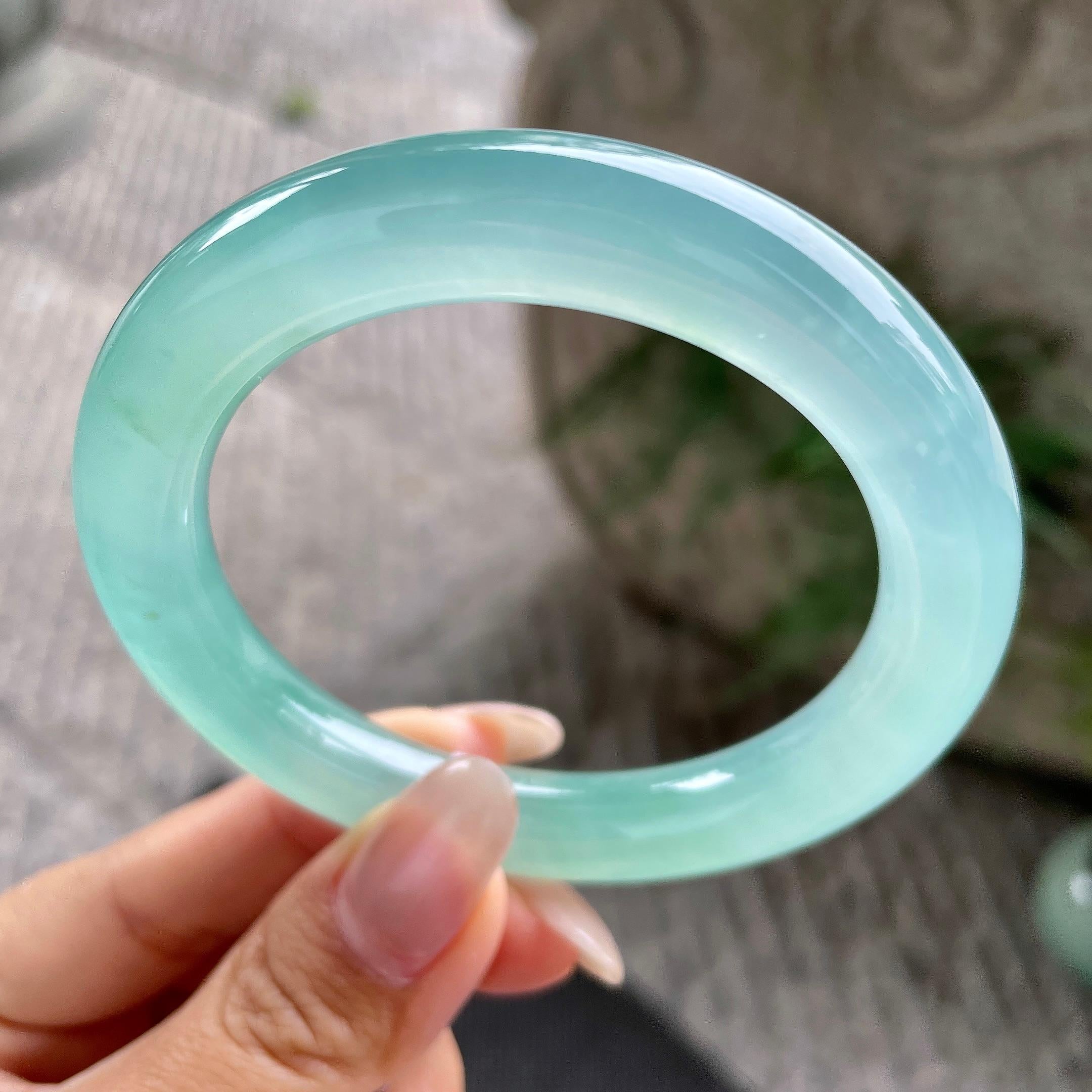 冰种晴水圆条手镯56.2圈     天然缅甸A货翡翠（yc351389）