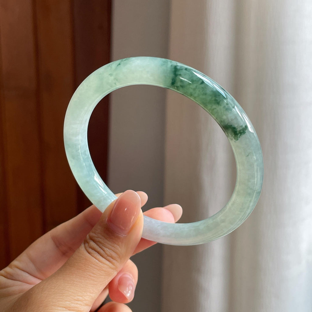 糯冰飘花圆条手镯 58圈 天然缅甸A货翡翠（yc528503）