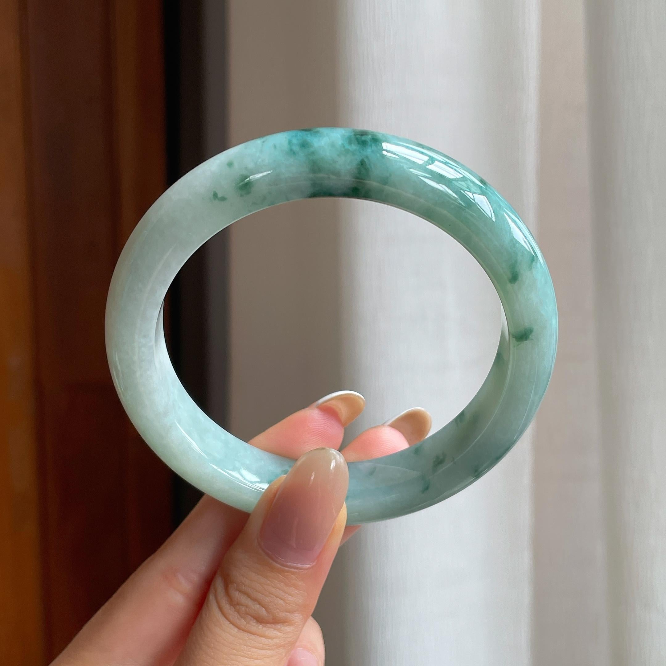 糯种飘花翡翠平安镯（58.5mm)（yc404028）