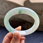 大圈口 糯冰种飘蓝花正圈平安镯 58.2圈口 天然缅甸A货翡翠（yc345005）