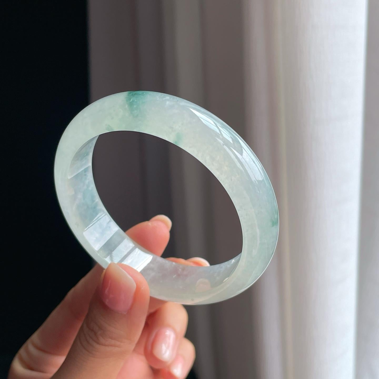 冰种飘花翡翠平安镯（57.5mm）（yc378059）