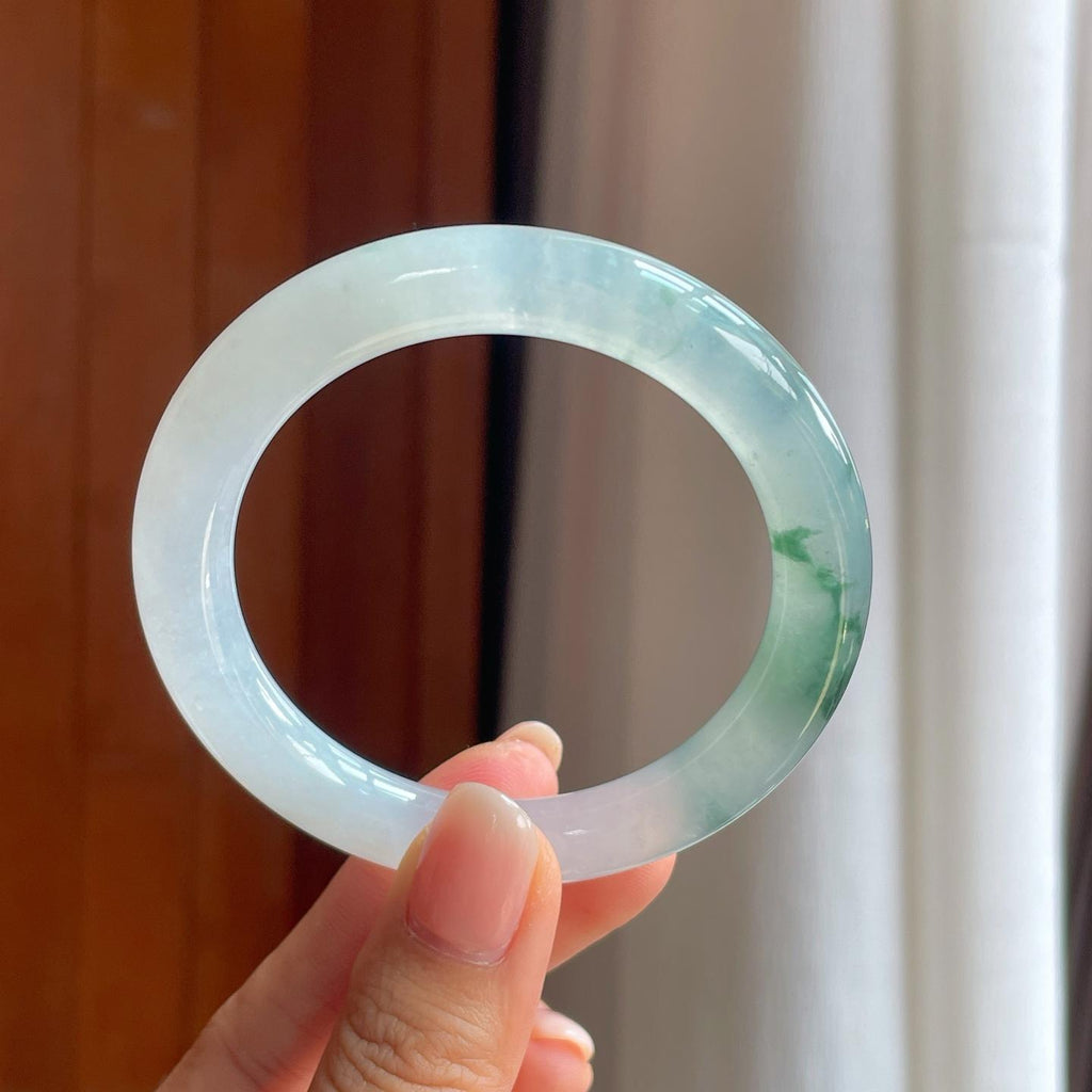 冰种飘花翡翠圆条手镯（54.2mm）（yc397202）