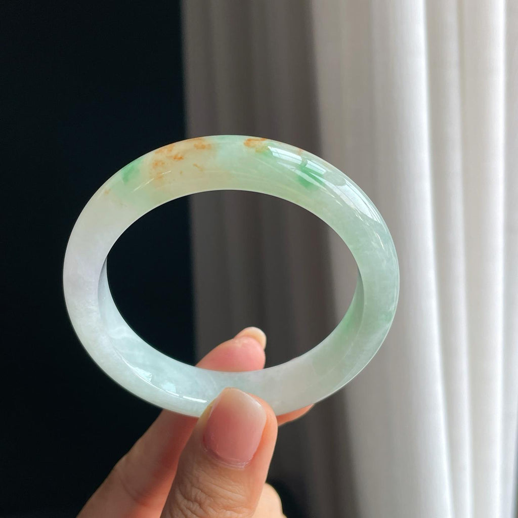 糯冰带色洒金特色翡翠平安镯（54mm)（yc397119）