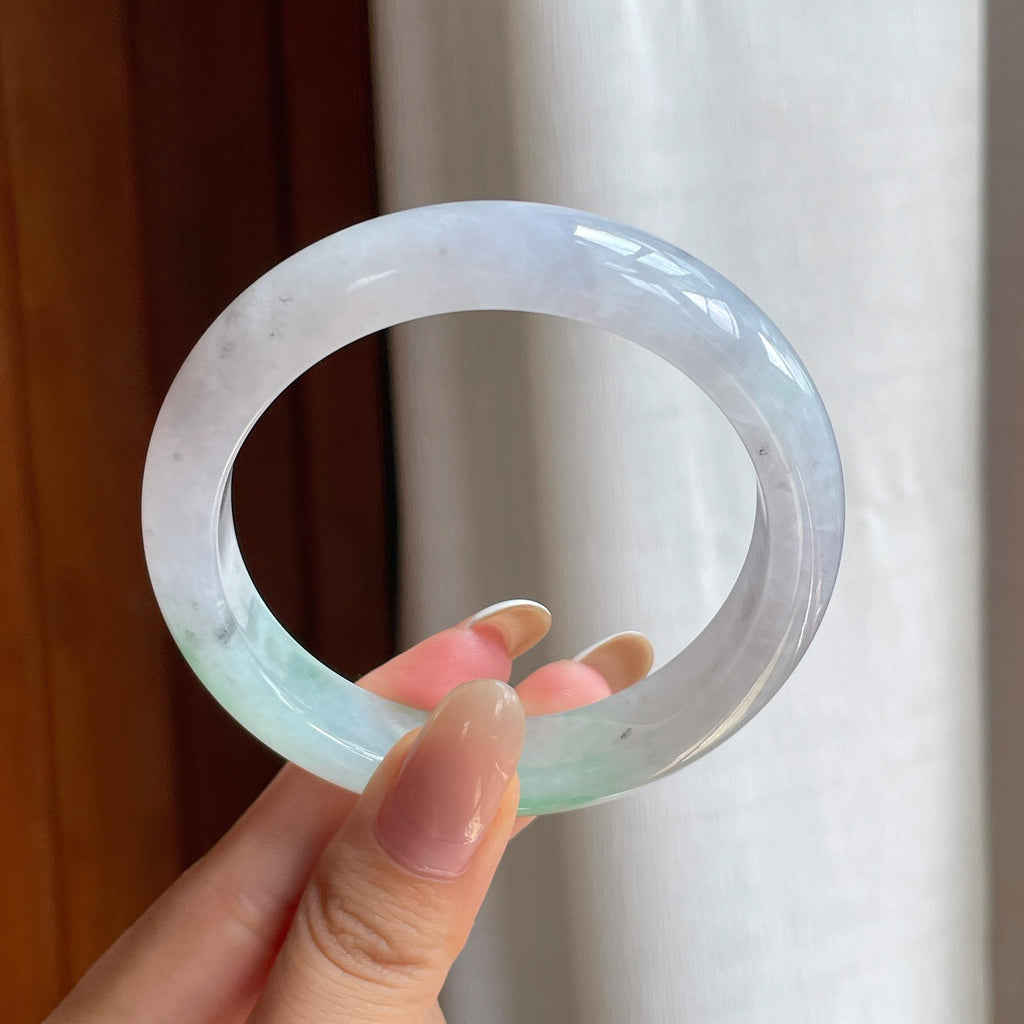 糯冰带色翡翠平安镯（56mm)（yc411304）