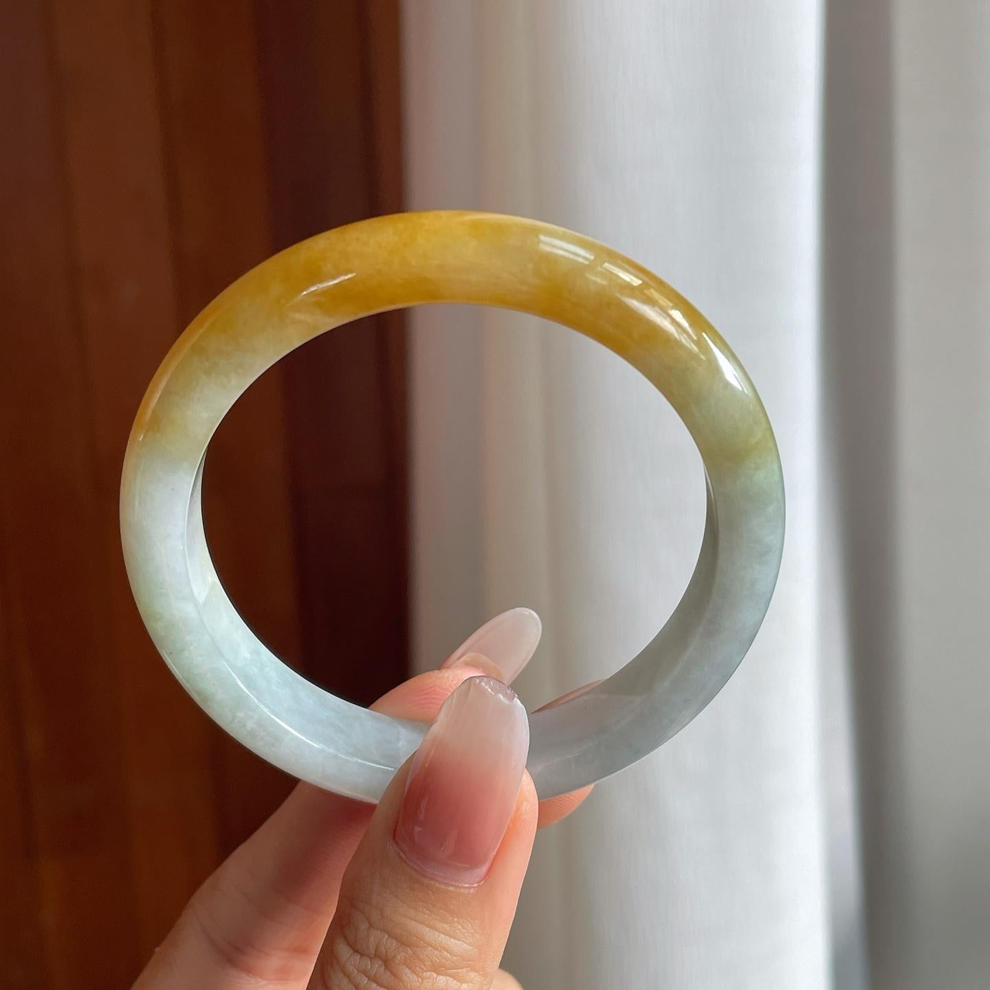 糯冰黄翡翡翠平安镯（56.7mm）（yc266558）