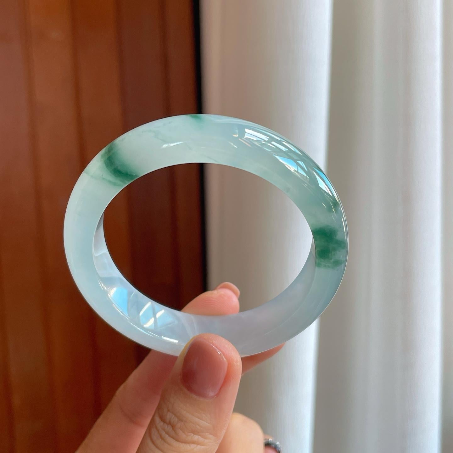 冰种飘花翡翠平安镯（54mm）（yc276398）